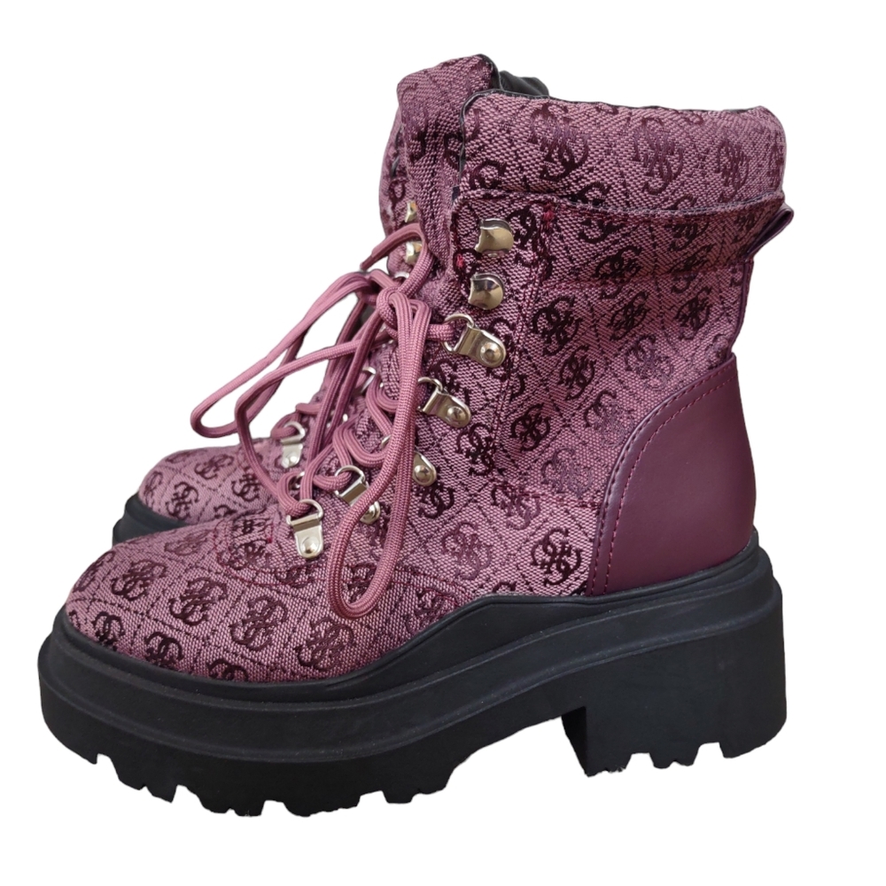 Guess 6.5 GWVaney2 Purple Laceup G Logo Faux Leather Chunky Combat Boots